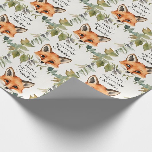 Schattigee Fox Woodland Animal Verjaardagsfeest Cadeaupapier (Hoek)
