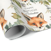 Schattigee Fox Woodland Animal Verjaardagsfeest Cadeaupapier (Rol Hoek)