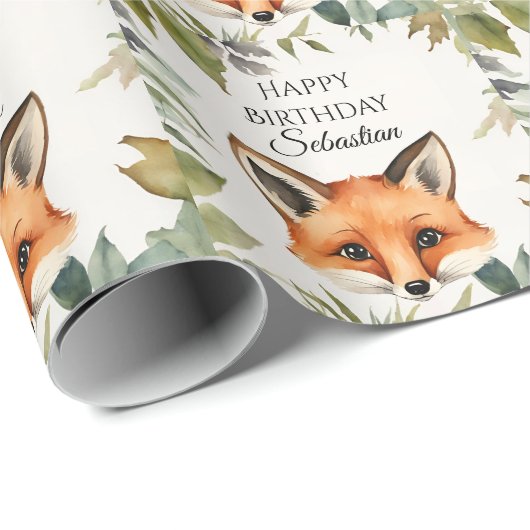 Schattigee Fox Woodland Animal Verjaardagsfeest Cadeaupapier (Rol Hoek)
