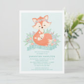Schattigee Fox Woodland Boy Baby shower Uitnodigin Kaart (Staand voorkant)