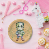 Schattigee Frankenstein Halloween Verjaardag Jonge Papieren Bordje (Feest)