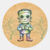 Schattigee Frankenstein Halloween Verjaardag Jonge Ronde Sticker (Voorkant)