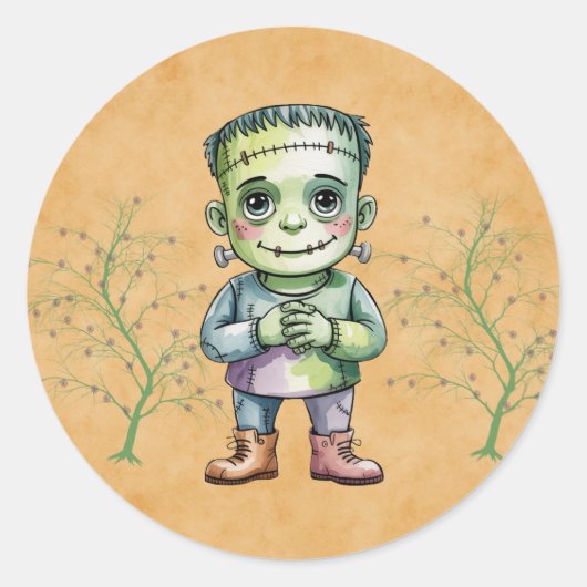 Schattigee Frankenstein Halloween Verjaardag Jonge Ronde Sticker (Voorkant)