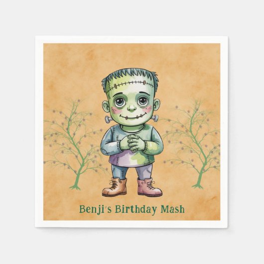 Schattigee Frankenstein Halloween Verjaardag Jonge Servet (Voorkant)