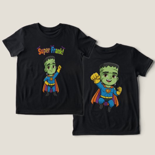 Schattigee Frankenstein Kinder Halloween Funny Tri-Blend Shirt (Ontwerp Voorkant & Achterkant)
