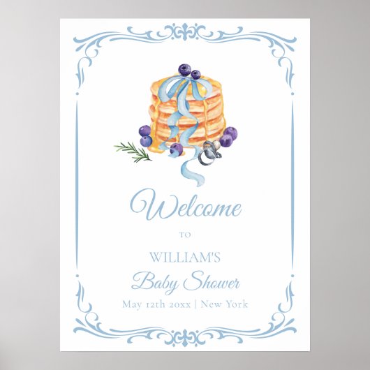 Schattigee Franse Blueberry Pannenkoek Baby shower Poster (Voorkant)