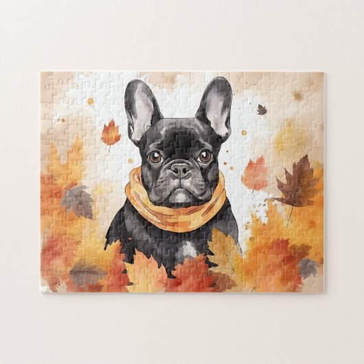 Schattigee Franse buldog/herfst/Herfst Legpuzzel (Horizontaal)