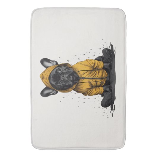Schattigee Franse buldog met regenjas Badmat (Voorkant Verticaal)