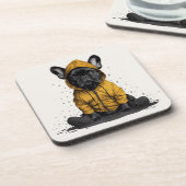 Schattigee Franse buldog met regenjas Bier Onderzetter (Linkerzijde)