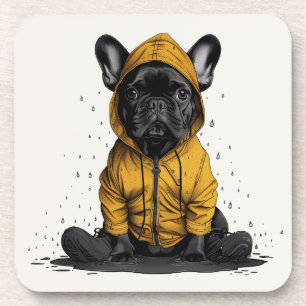 Schattigee Franse buldog met regenjas Bier Onderzetter