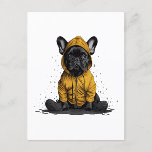 Schattigee Franse buldog met regenjas Briefkaart