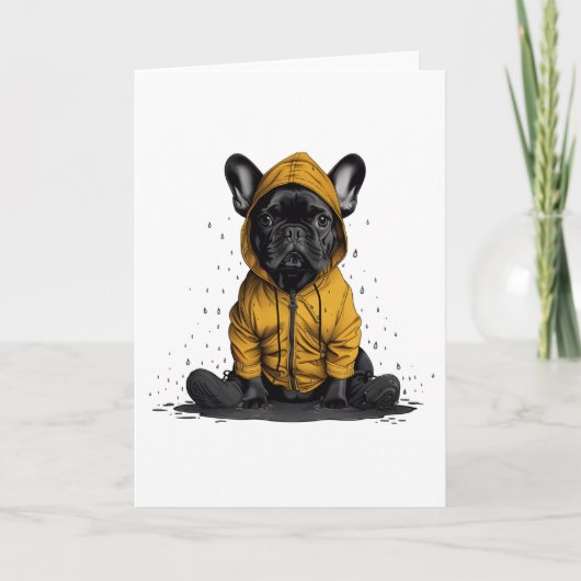Schattigee Franse buldog met regenjas Kaart (Voorkant)
