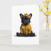 Schattigee Franse buldog met regenjas Kaart (Gele Bloem)