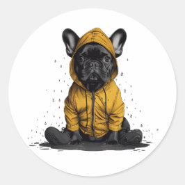 Schattigee Franse buldog met regenjas Ronde Sticker