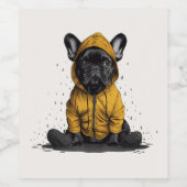 Schattigee Franse buldog met regenjas Wijn Etiket (Enkel label)
