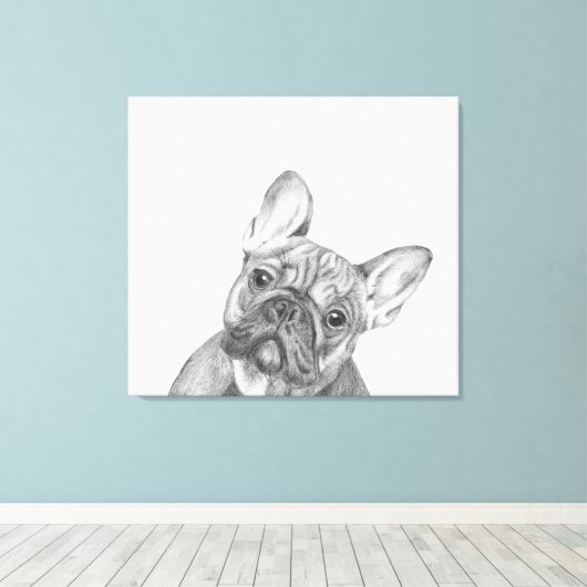 Schattigee Franse Bulldog 12"x 12"verpakte canvasd Canvas Afdruk (Insitu (Houten vloer))