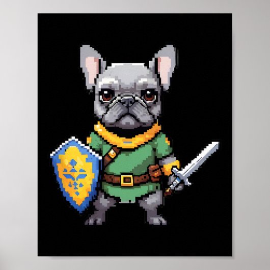 Schattigee Franse Bulldog als retro videogame Poster (Voorkant)
