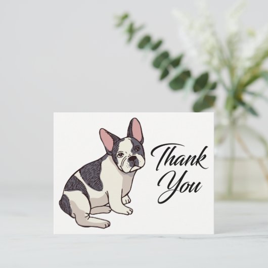 Schattigee Franse Bulldog Bedankt Frenchie Puppy D Briefkaart (Staand voorkant)