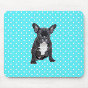 Schattigee Franse Bulldog Blue Polka Dots Mousepad Muismat