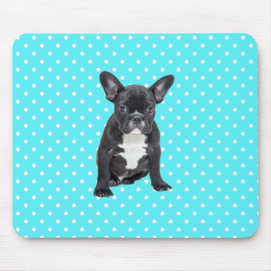 Schattigee Franse Bulldog Blue Polka Dots Mousepad Muismat (Voorkant)