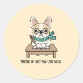 Schattigee Franse Bulldog Bril Schrijven Doodle Ar Ronde Sticker (Voorkant)