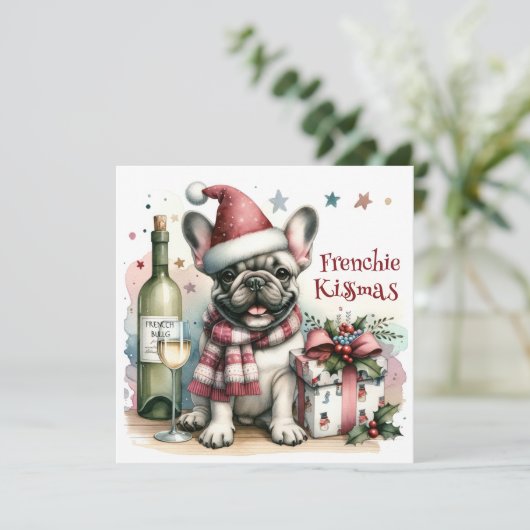 Schattigee Franse Bulldog Christmas Frenchie Funny Feestdagenkaart (Staand voorkant)