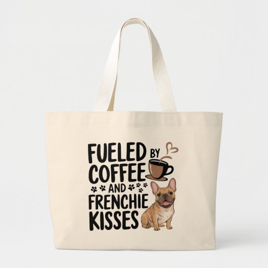 Schattigee Franse Bulldog Coffee Lover Frenchie Mo Grote Tote Bag (Voorkant)