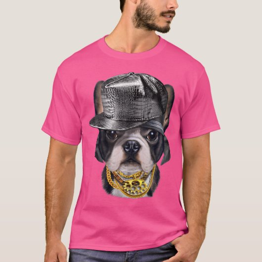 Schattigee Franse Bulldog Dragen Hip Hop Rapper Pe T-shirt (Voorkant)