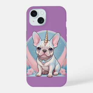 Schattigee Franse Bulldog Eenhoorn Pastel roze iPhone 15 Case