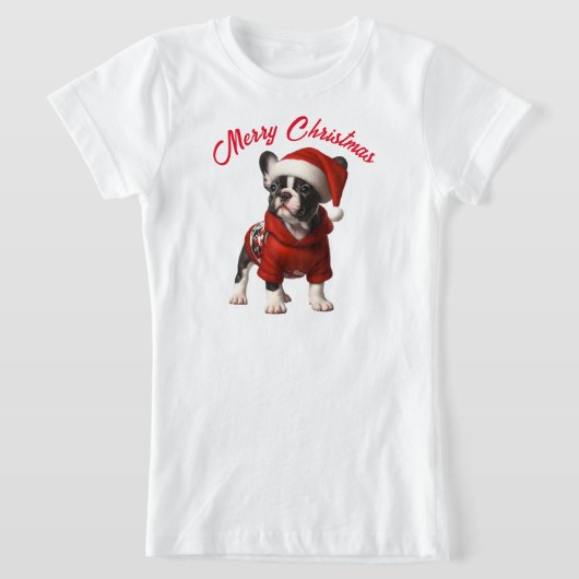 Schattigee Franse Bulldog en Santa Hat T-shirt (Laagn)