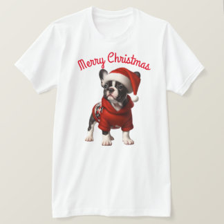 Schattigee Franse Bulldog en Santa Hat T-shirt