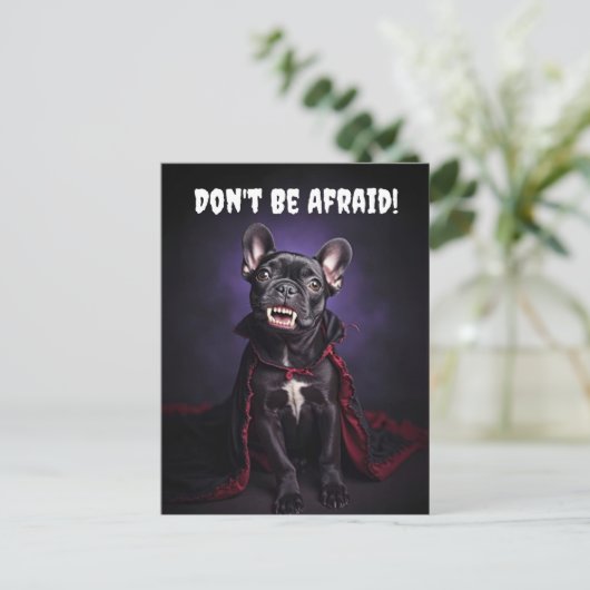 Schattigee Franse Bulldog Frenchie Vampire Hallowe Feestdagenkaart (Staand voorkant)