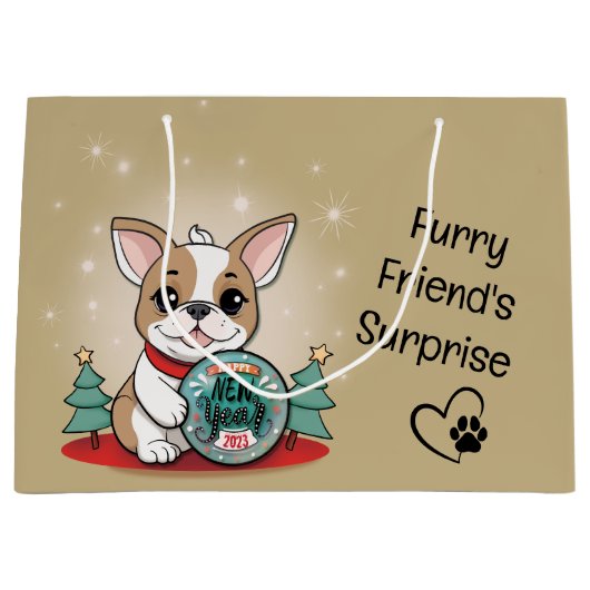 Schattigee Franse Bulldog Funny Happy New Year Groot Cadeauzakje (Voorkant)