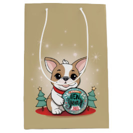 Schattigee Franse Bulldog Funny Happy New Year Medium Cadeauzakje
