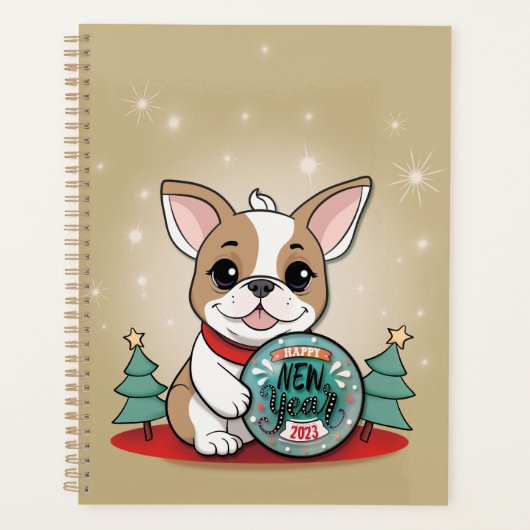 Schattigee Franse Bulldog Funny Happy New Year Planner (Voorkant)