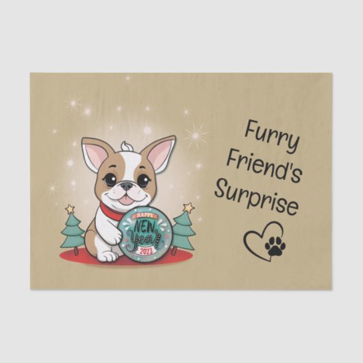 Schattigee Franse Bulldog Funny Happy New Year Tissuepapier (Voorkant)