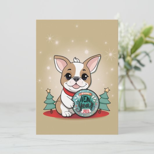 Schattigee Franse Bulldog Funny Oudejaarsavond Fee Kaart (Staand voorkant)