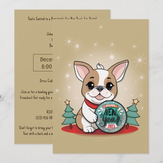 Schattigee Franse Bulldog Funny Oudejaarsavond Fee Kaart (Voorkant / Achterkant)