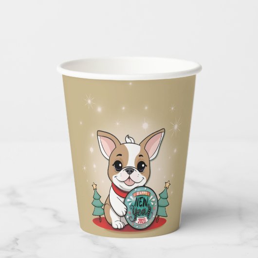 Schattigee Franse Bulldog Funny Oudejaarsavond Fee Papieren Bekers (Achterkant)