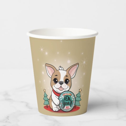 Schattigee Franse Bulldog Funny Oudejaarsavond Fee Papieren Bekers (Voorkant)