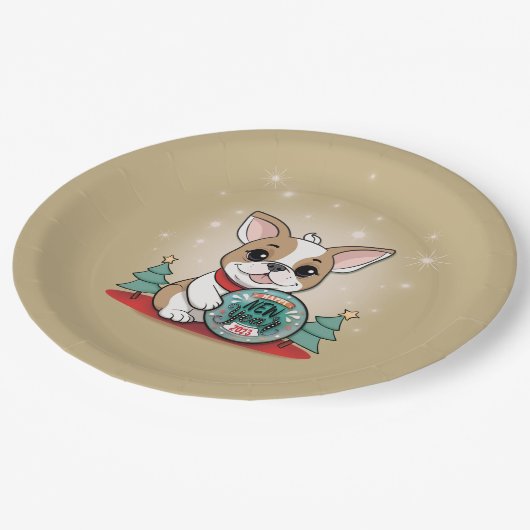 Schattigee Franse Bulldog Funny Oudejaarsavond Fee Papieren Bordje (Gekanteld)