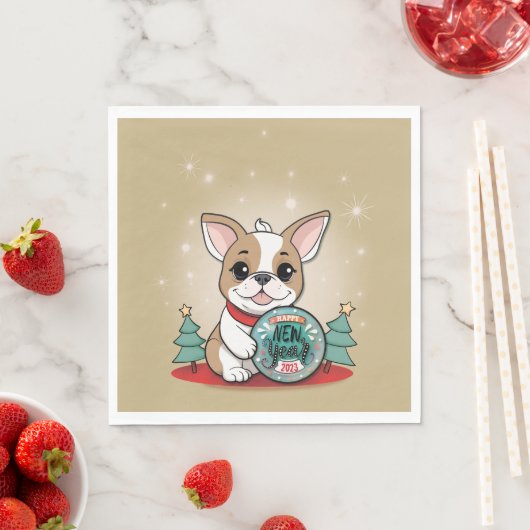 Schattigee Franse Bulldog Funny Oudejaarsavond Fee Servet (Insitu)