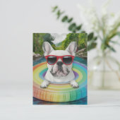 Schattigee Franse Bulldog geniet van een Float Tri Briefkaart (Staand voorkant)