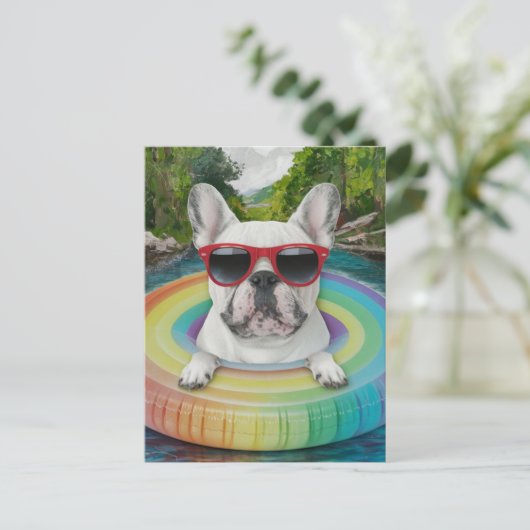 Schattigee Franse Bulldog geniet van een Float Tri Briefkaart (Staand voorkant)