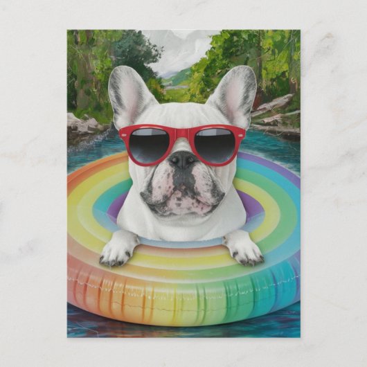 Schattigee Franse Bulldog geniet van een Float Tri Briefkaart (Voorkant)