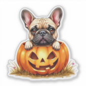 Schattigee Franse Bulldog Halloween Jack O' Lanter Sticker (Voorkant)