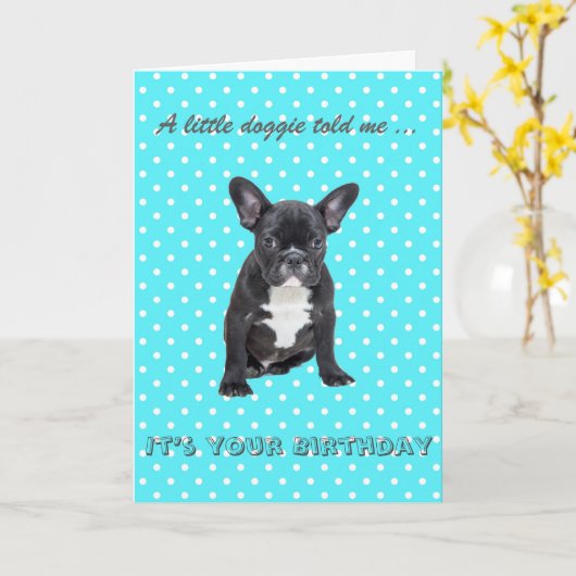 Schattigee Franse Bulldog Happy Birthday Wenskaart Kaart (Gele Bloem)