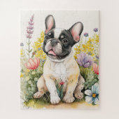 Schattigee Franse Bulldog hond bloempuppy Legpuzzel (Verticaal)