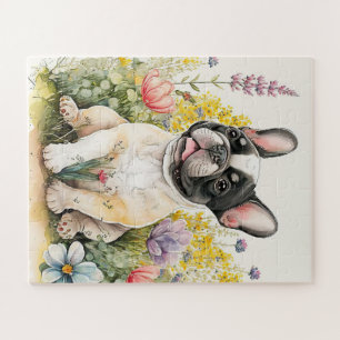 Schattigee Franse Bulldog hond bloempuppy Legpuzzel