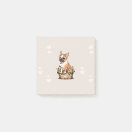 Schattigee Franse Bulldog in een mand met bloemen Post-it® Notes (Voorkant)